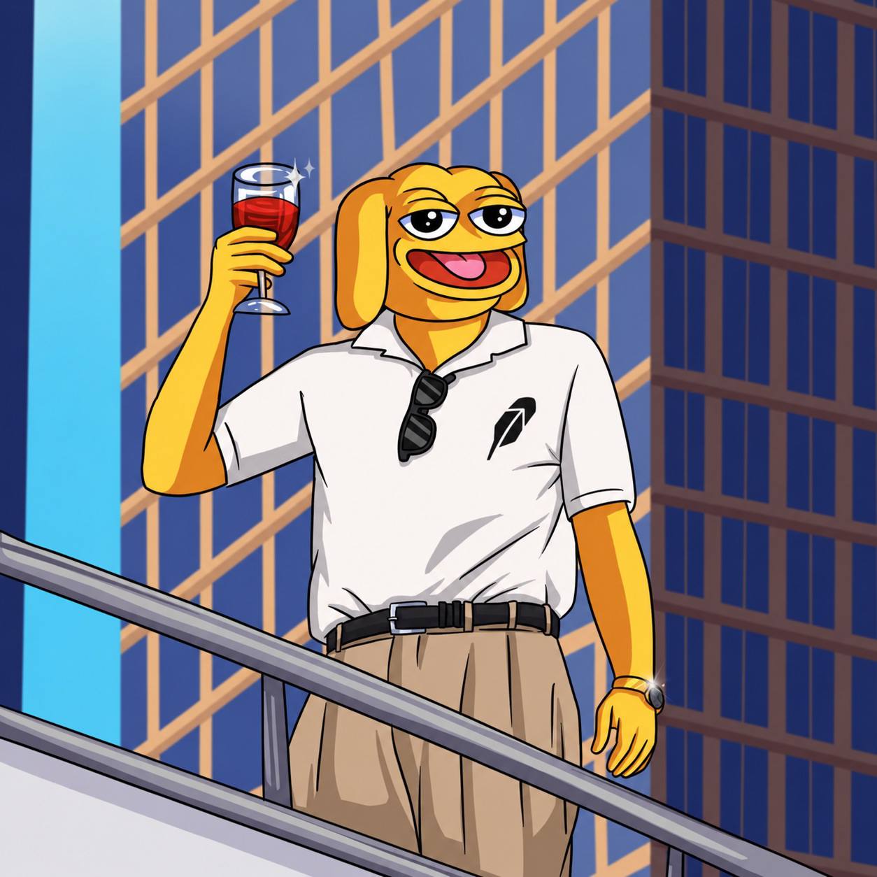 Andy in a Robinhood polo relaxing with a glass of wine